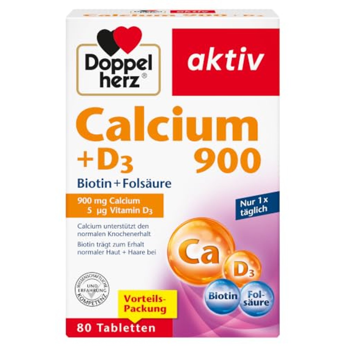 Doppelherz Calcium 900 + D3 + Biotine + Foliumzuur 80 Tabletten - 3-pack
