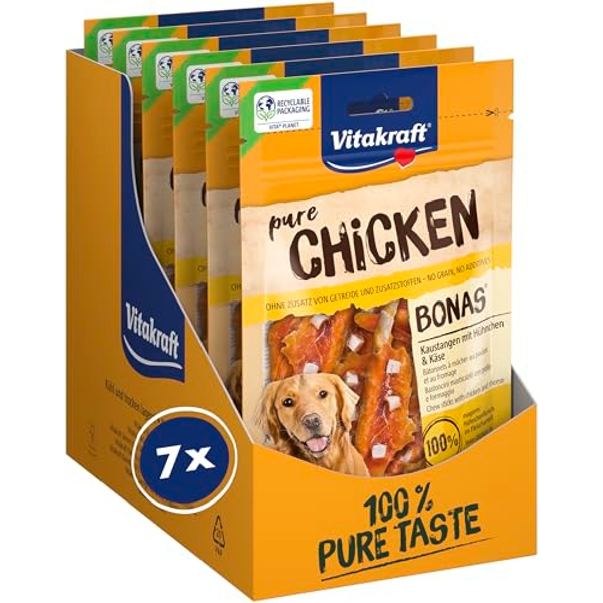 Vitakraft Pure Chicken Bonas hondensnack kip en kaas 7 x 80 g - 3-pack