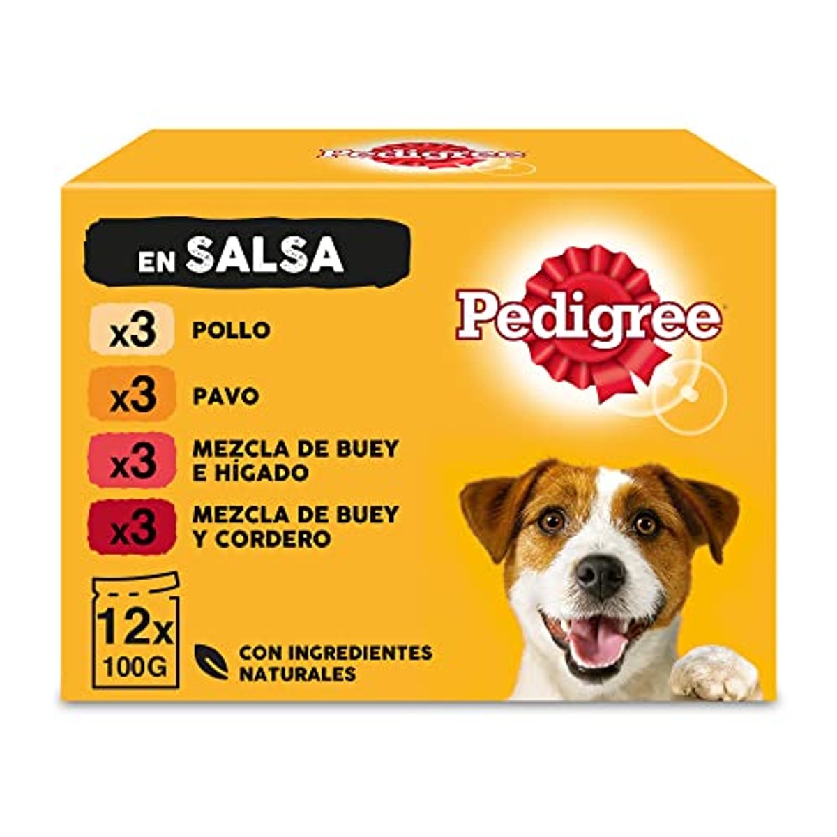 Pedigree Natvoer voor honden met gemengde smaken in saus, multipack (4 x 12 zakjes x 100 g) – Pedigree