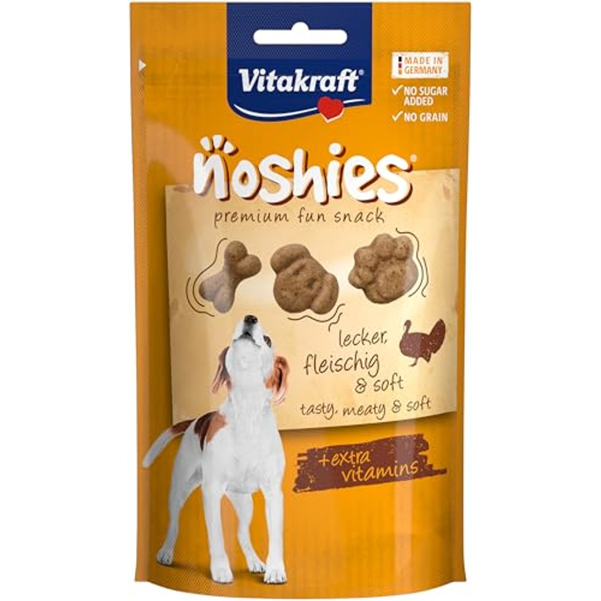 Vitakraft Noshies Hondensnack, zacht, met kalkoenvlees, hondentrainingstraktaties, zonder toegevoegde suiker (1 x 90 g) – Vitakraft