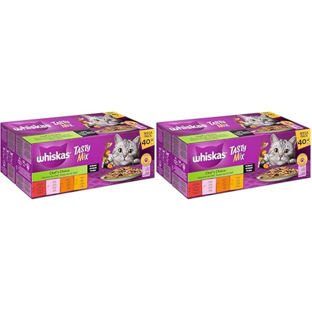 WHISKAS 1+ nat kattenvoer - vanaf 1 jaar - 40 x 85 g portiezak - natvoer voor katten in saus - hoogwaardig nat voer voor katten - grote verpakking (verpakking van 2) – whiskas
