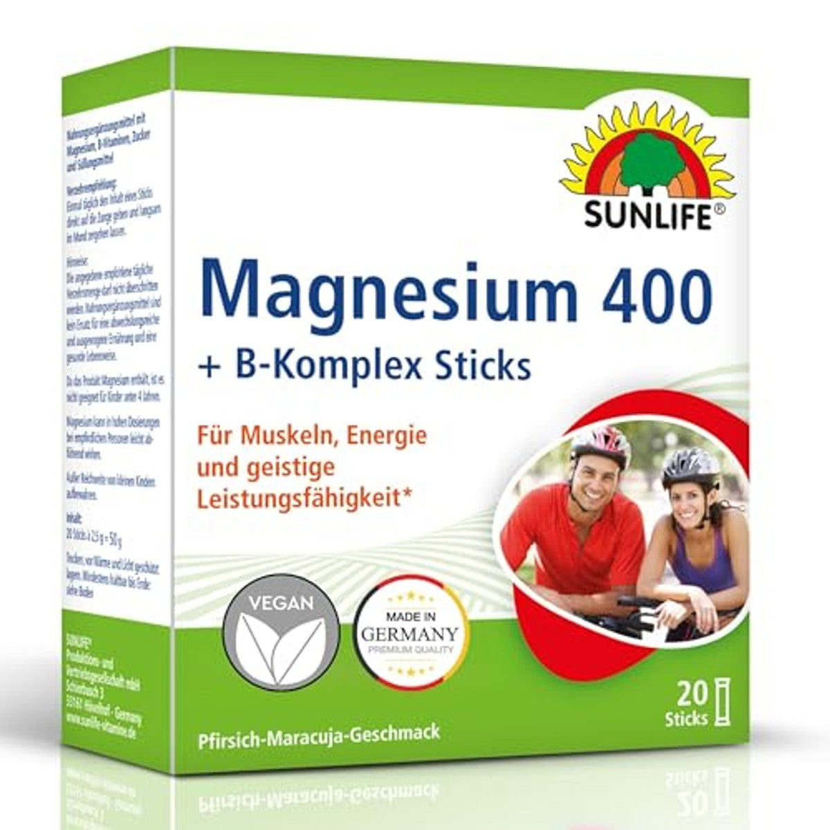 Sunlife Magnesium 400 + B-complex Sticks Perzik-Maracuja 20 st - 6-pack