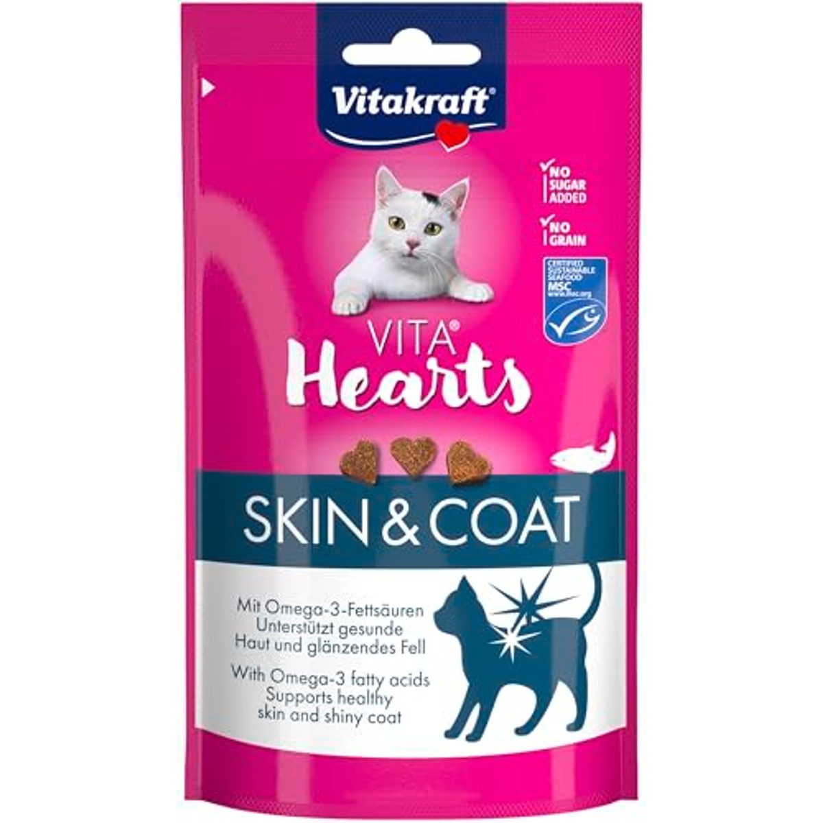 Vitakraft Vita Hearts, Skin and Coat Softer Kattensnack, voor vacht en huid, zalm (1 x 40 g) – Vitakraft