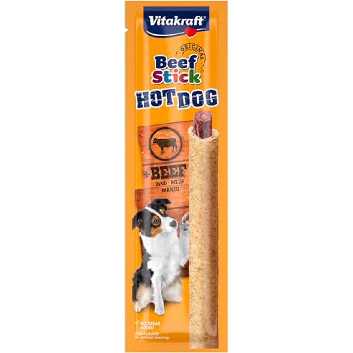 Vitakraft Beef Stick Hot Dog, hondenlekkernijen, rundvlees in graanjas, hondentrainingslekkernijen, zonder toegevoegde suiker (1 x 30 g) – Vitakraft