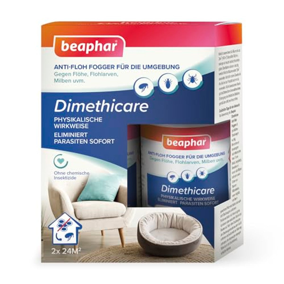 BEAPHAR - Dimethicare mini-vernevelaar - tegen ongedierte in de huisdieromgeving - vrij van chemische insecticiden en pesticiden - 2 x 75 ml – beaphar