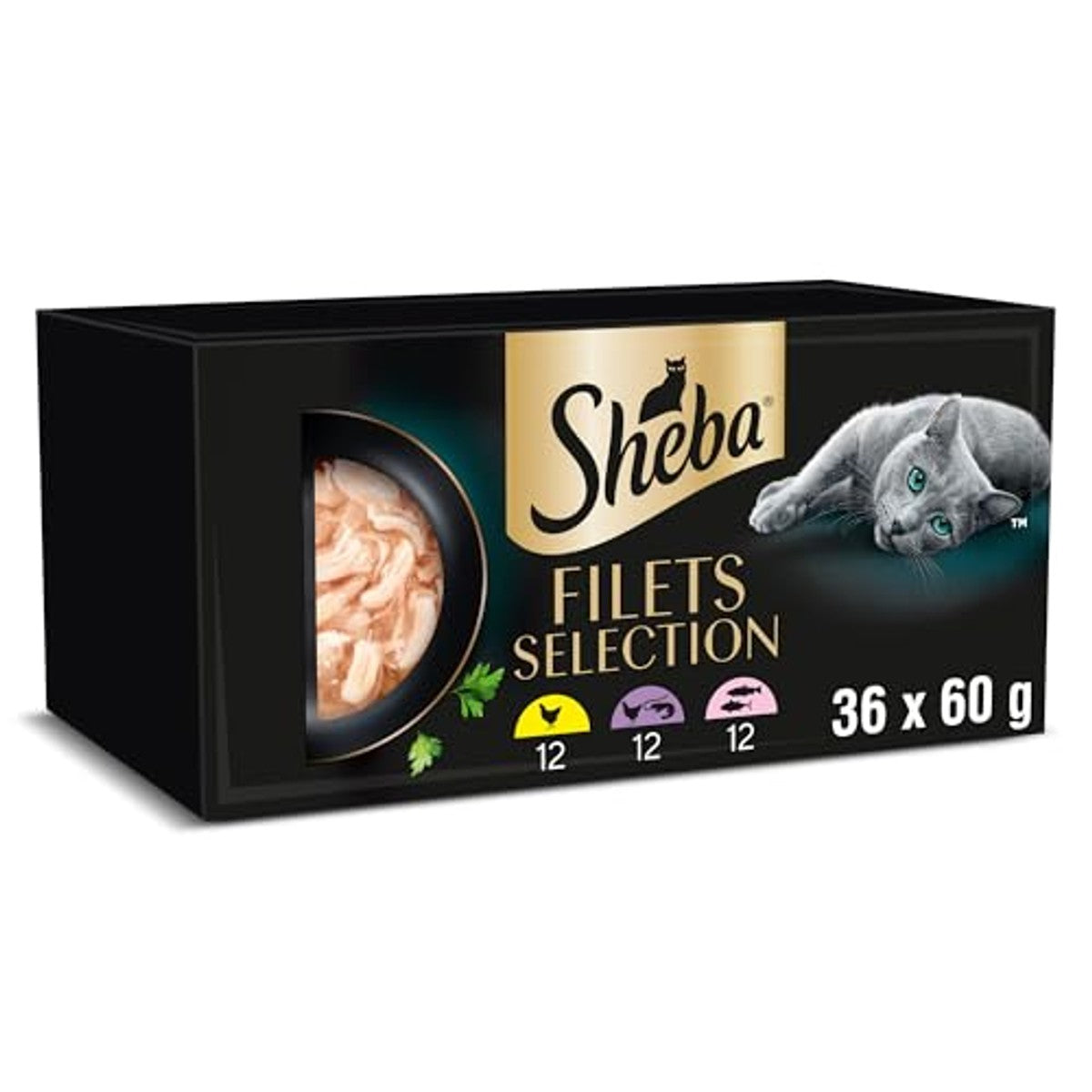 Sheba Filets natvoer kattenvoer kip, zeevis, garnalen, zalm en tonijn 36 x 60 g - 3-pack