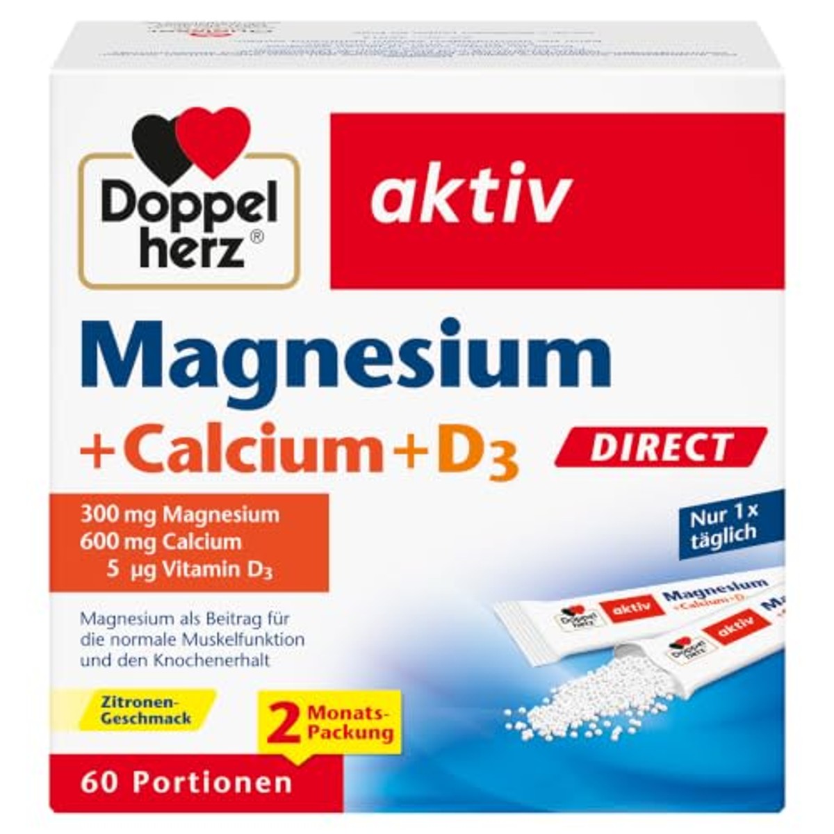 Doppelherz Magnesium + Calcium + D3 Direct Citroensmaak 60 Porties - 3-pack