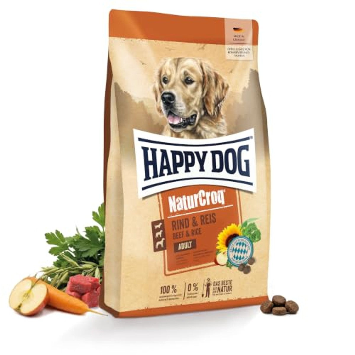 Happy Dog NaturCroq 60519 - Rundvlees & rijst - droogvoer met inheemse kruiden voor volwassen honden - inhoud 4 kg – Happy Dog