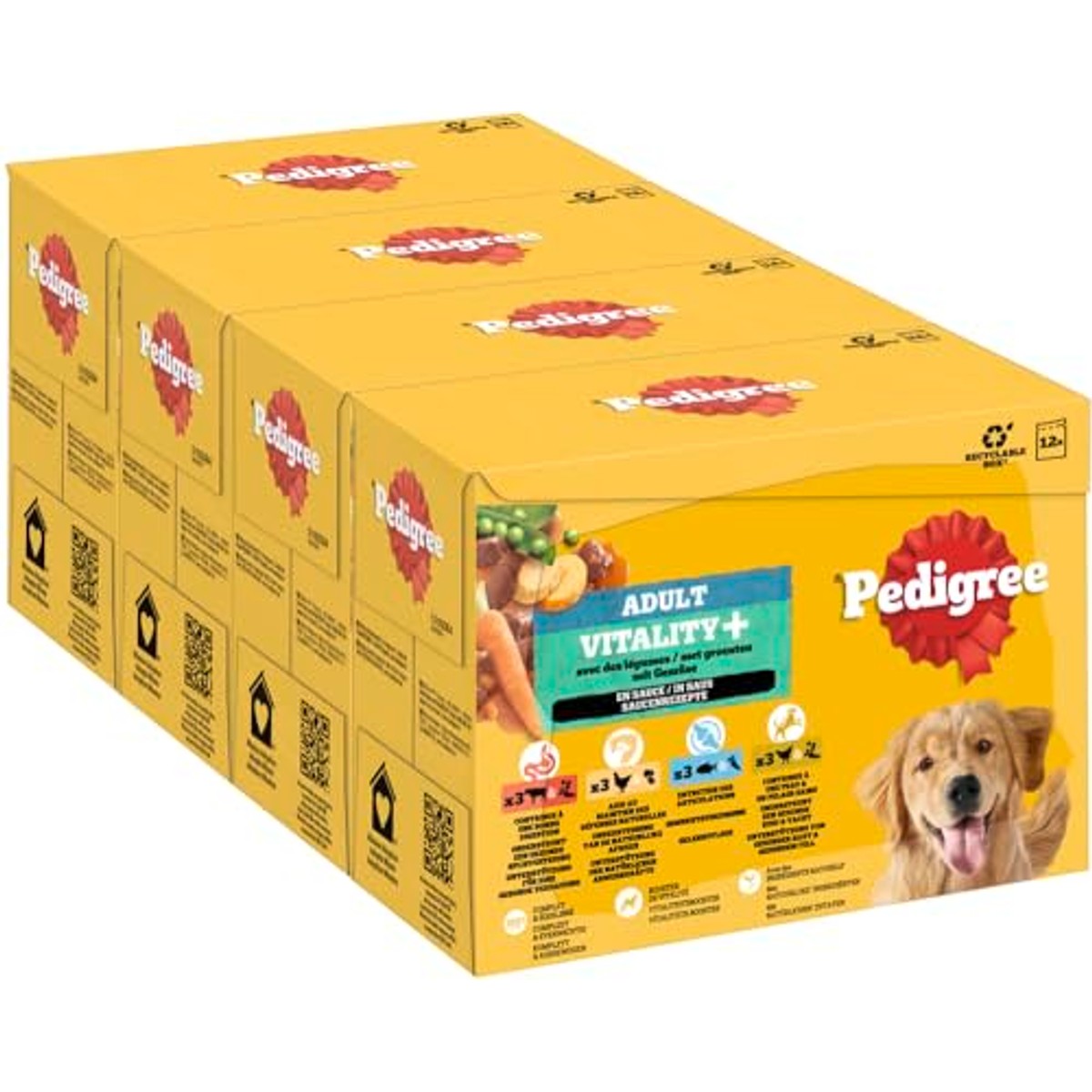 Pedigree Dogcare Vitality+ hondenvoer chunks in saus Adult 4 x 12 x 85 g - 3-pack