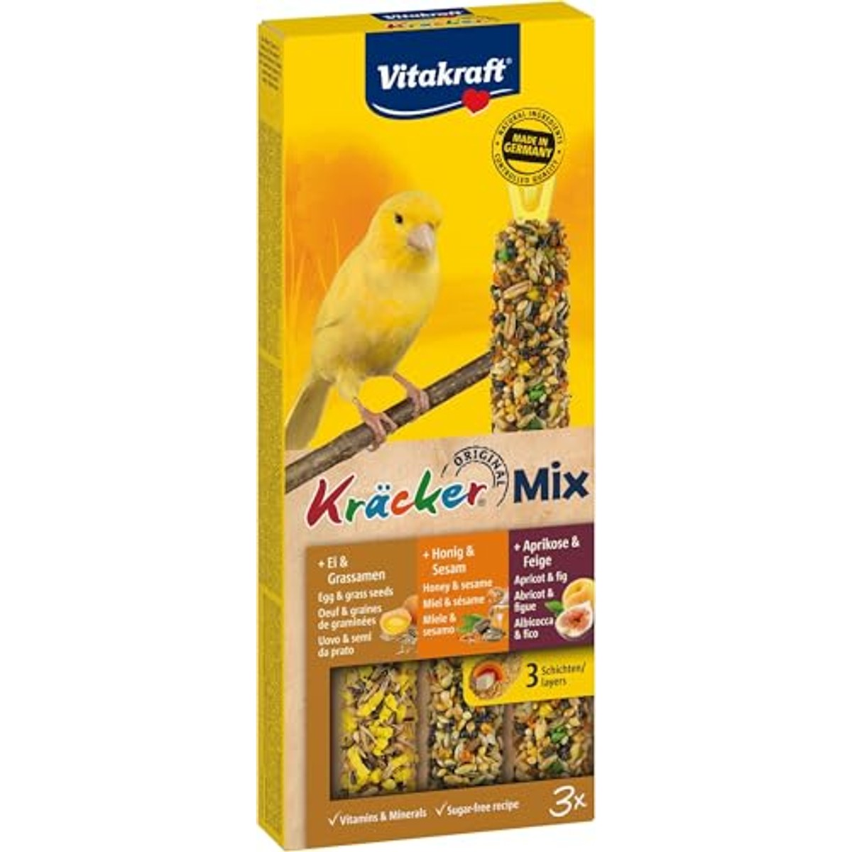 Vitakraft Kruikmix, vogelsnack, knabbelstokjes, met ei en graszaad, met abrikoos en vijg, met honing en sesam, voor snavelverzorging, zonder toegevoegde suiker (1 x 80 g) (verpakking van 10) – Vitakraft