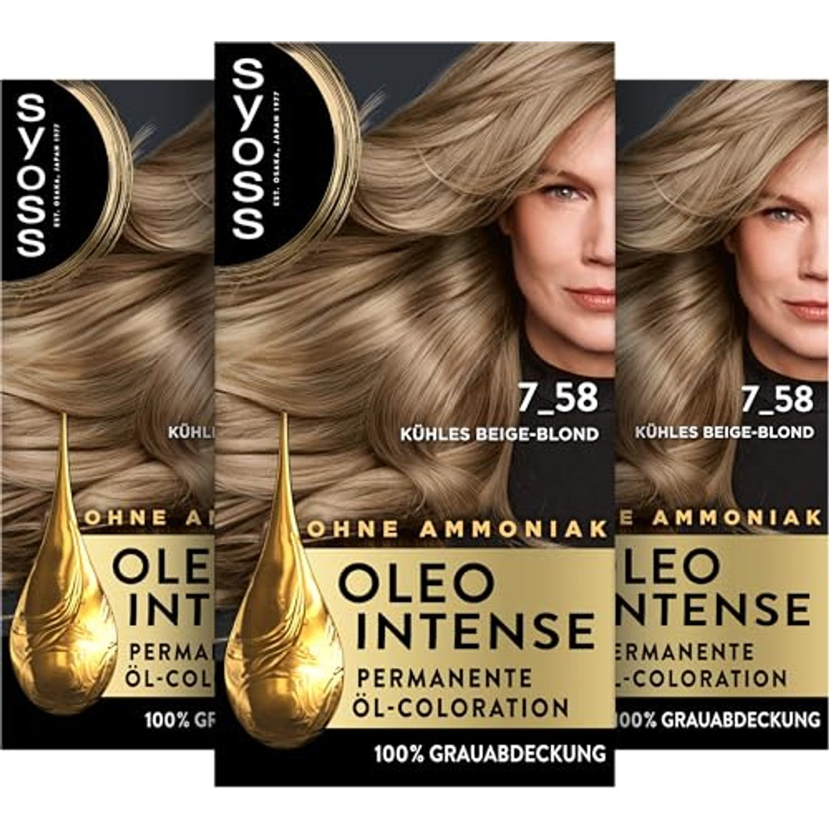 Syoss Oleo Intense 7-58 koel beige-blond 3 x 130 ml – Syoss