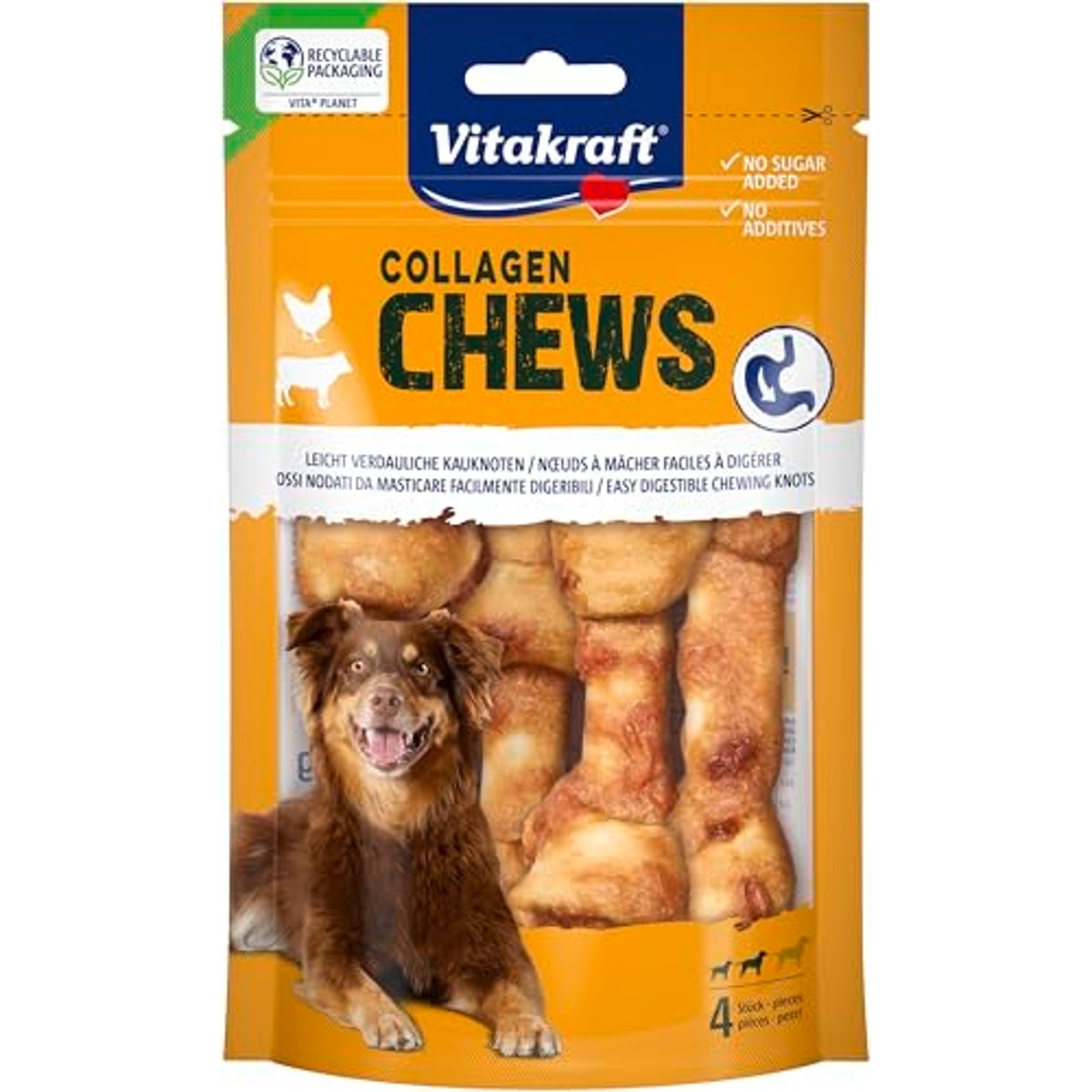 Vitakraft Collageen Chews, licht verteerbare hondenkauwknopen, met collageen en kip, zonder toegevoegde suiker (1 x 80 g) – Vitakraft