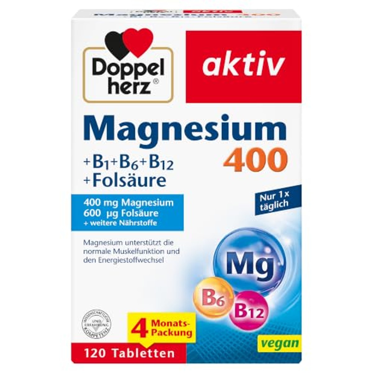 Doppelherz Magnesium 400 + B1 + B6 + B12 + foliumzuur – Doppelherz