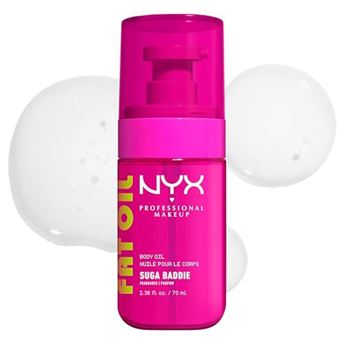 NYX Professional Makeup, Fat Oil Body Oil, vochtinbrengende verzorging met intensieve glans met avocado-olie en vitamine E, lichte, glanzende afwerking, 24 uur vocht, veganistische formule, Suga – NYX PROFESSIONAL MAKEUP