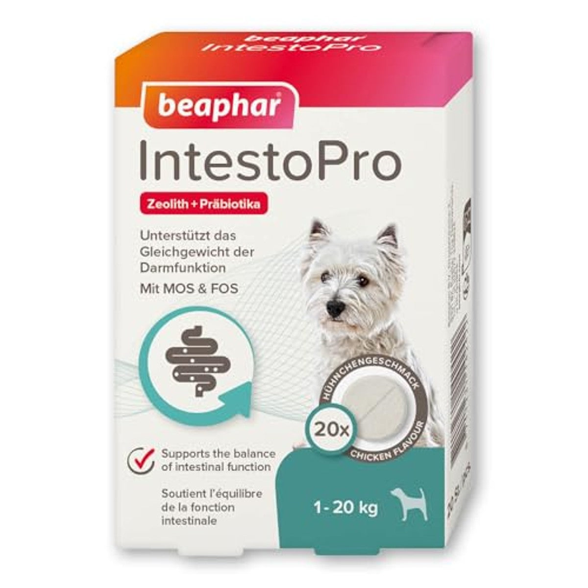 BEAPHAR - IntestoPro Tabs voor Kleine Honden - Met Zeoliet - Met MOS & FOS - Ondersteunt Darmevenwicht - 20 stuks – beaphar