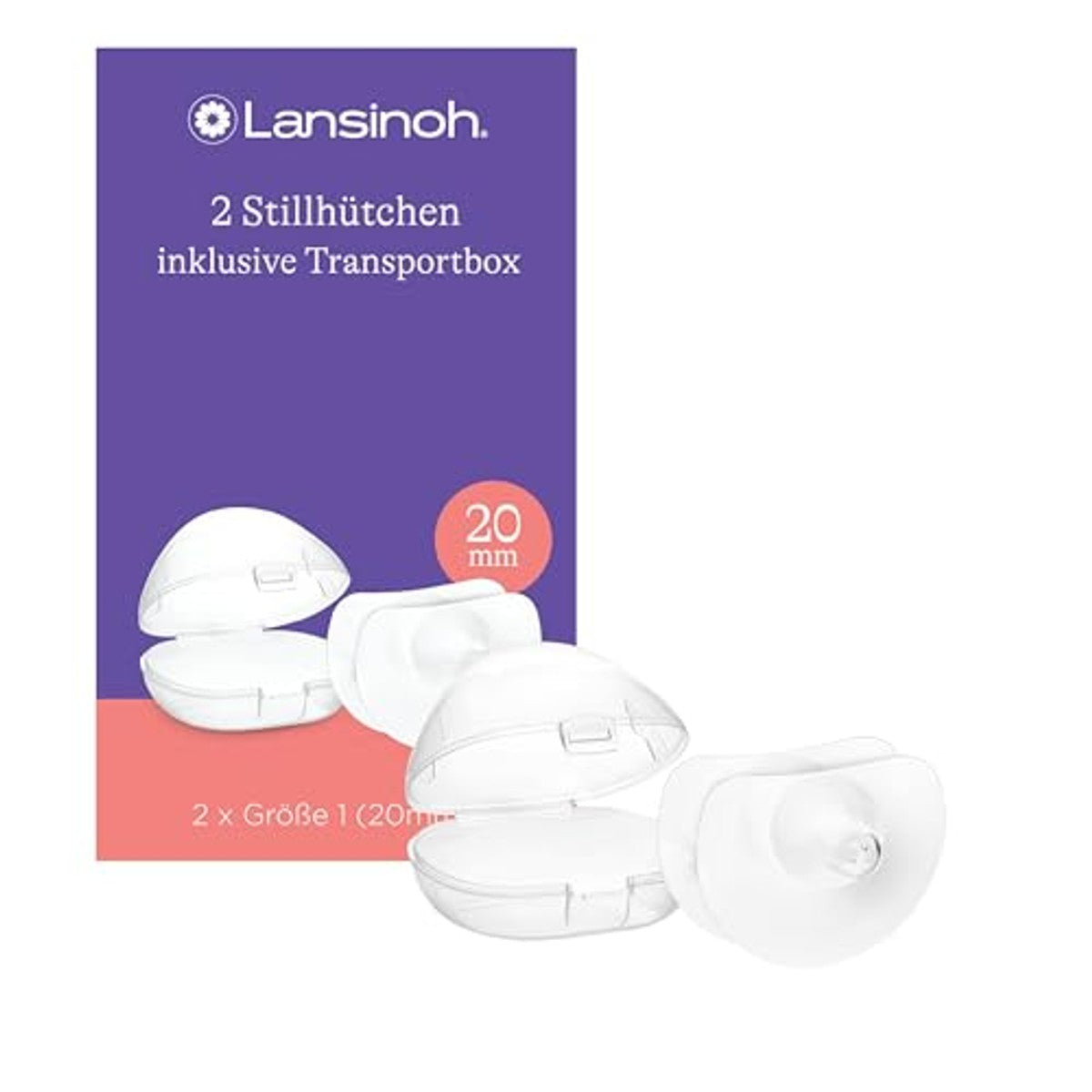 Lansinoh 70193 Verzorgingshoed 20 mm (maat 1), 2 stuks inclusief opbergdoos – Lansinoh