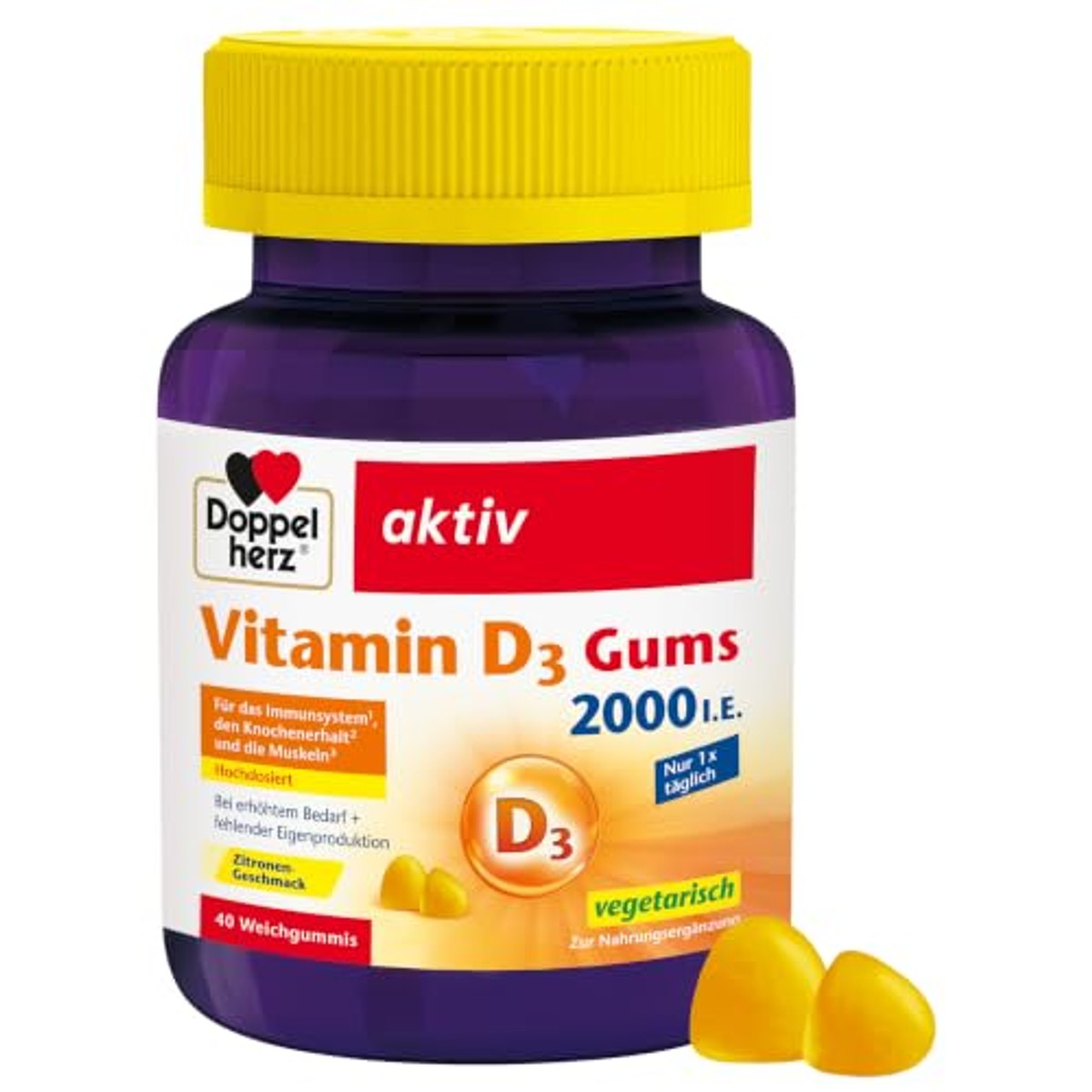 Doppelherz Vitamine D3 2000 IE Citroensmaak 40 Gums - 3-pack