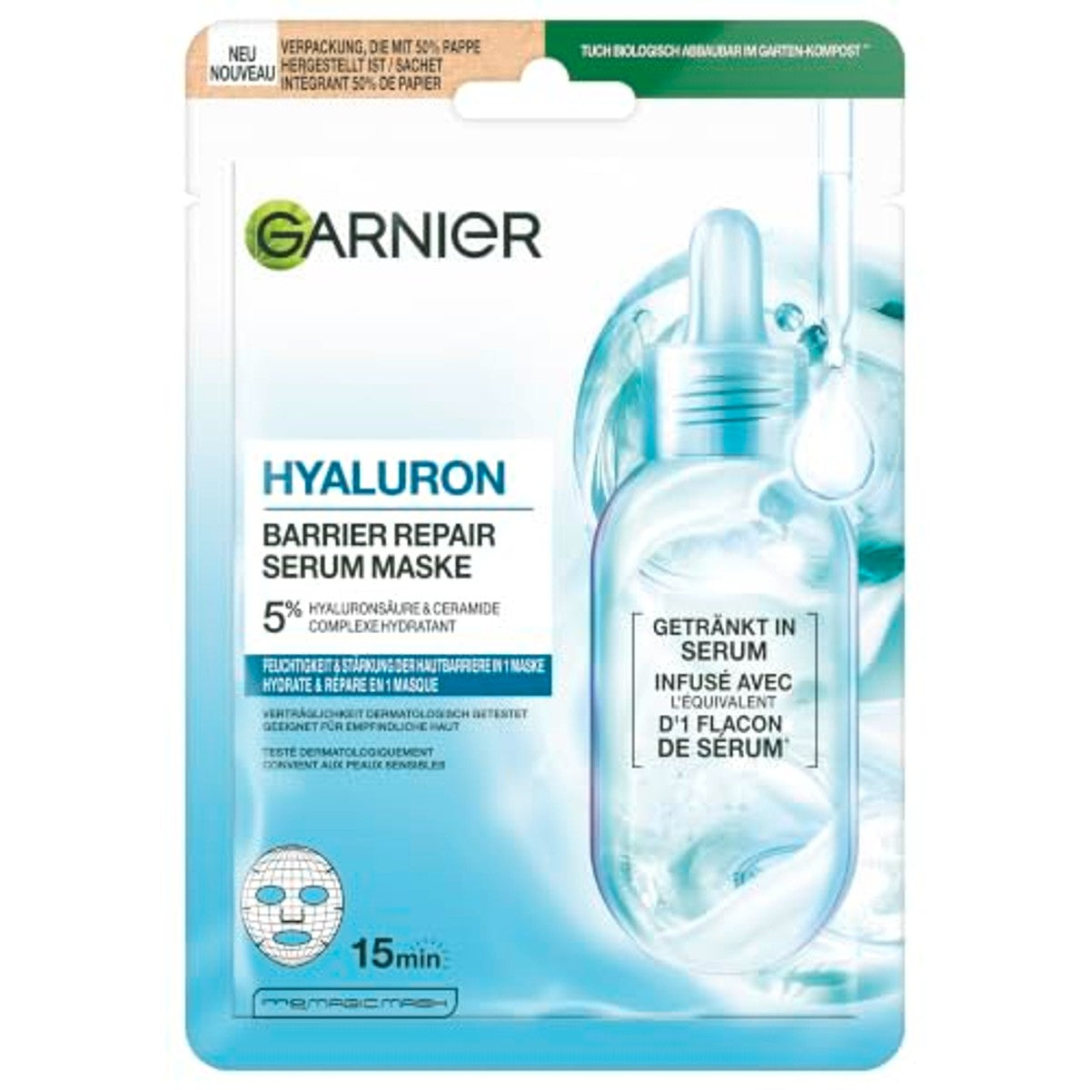 Garnier Hyaluron Barrier Repair Serum Masker 3 x 30 g - Voordeelverpakking