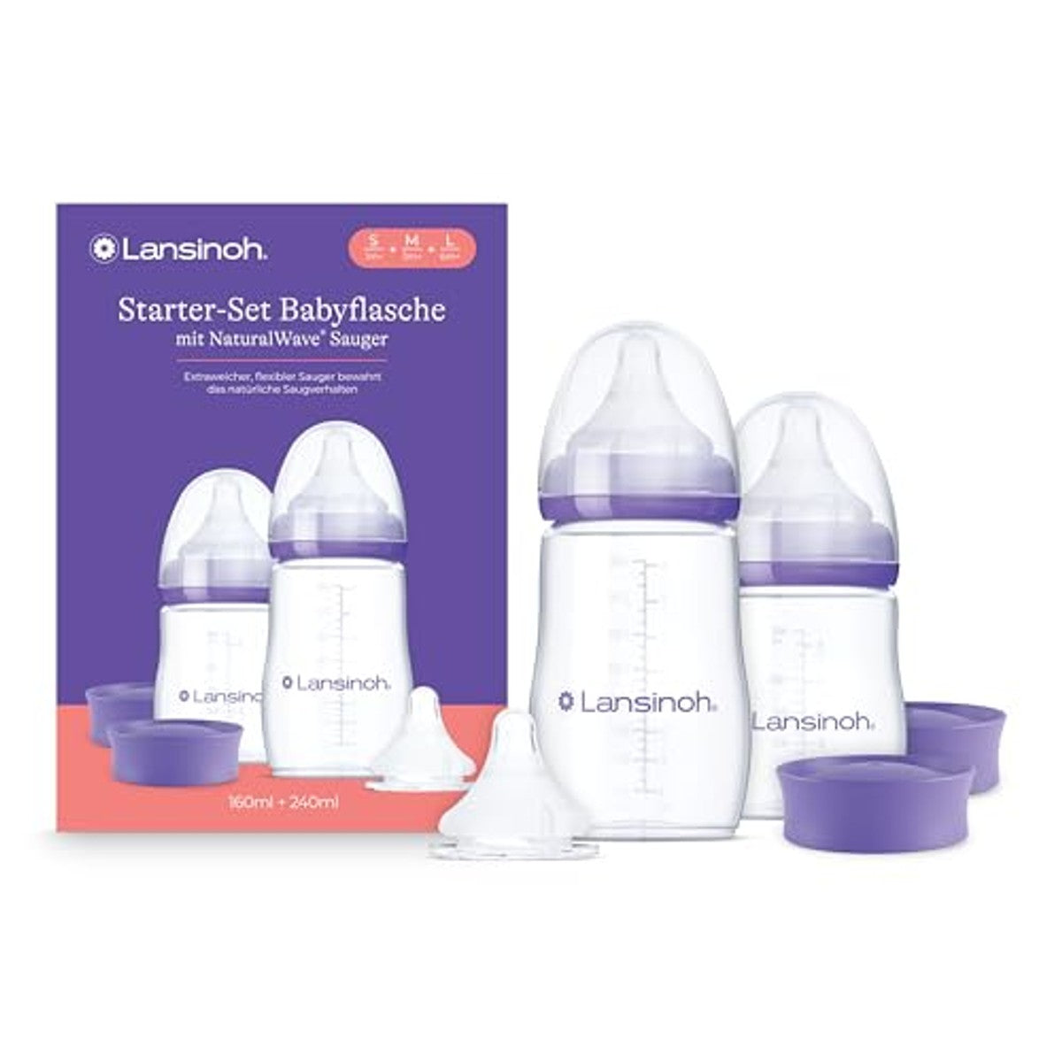 Lansinoh Babyflessenset NaturalWave S, M en L 160 en 240 ml - 3-pack