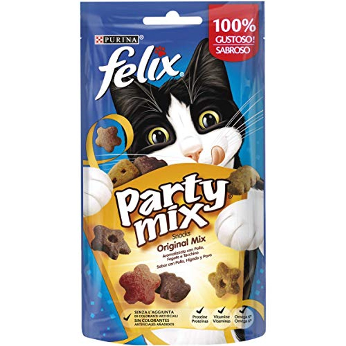 Felix Party Mix Original Mix kattensnack kip lever kalkoen 8 x 60 g – Felix