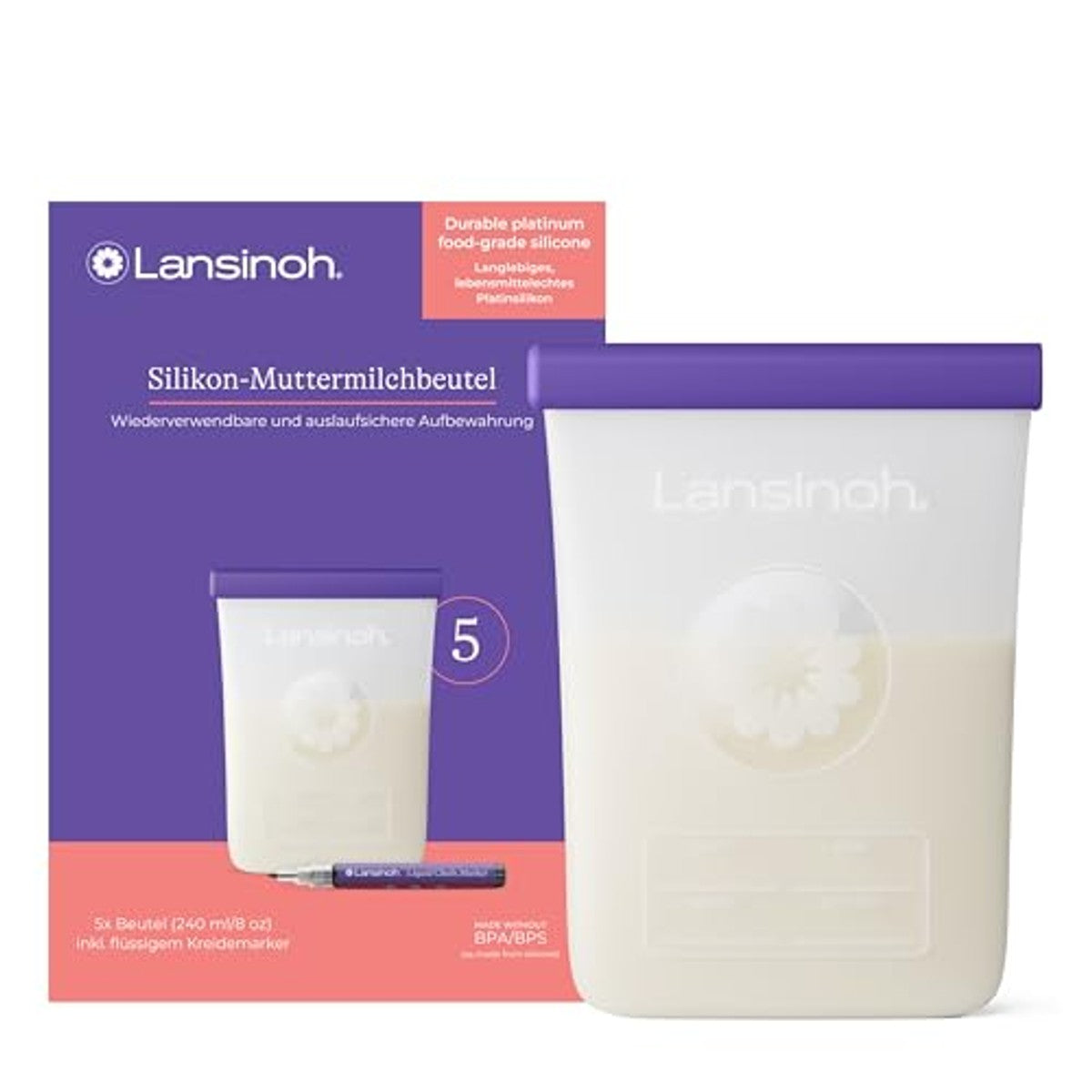 Lansinoh Siliconen Moedermelkzak 240 ml, 5 stuks - 6-pack