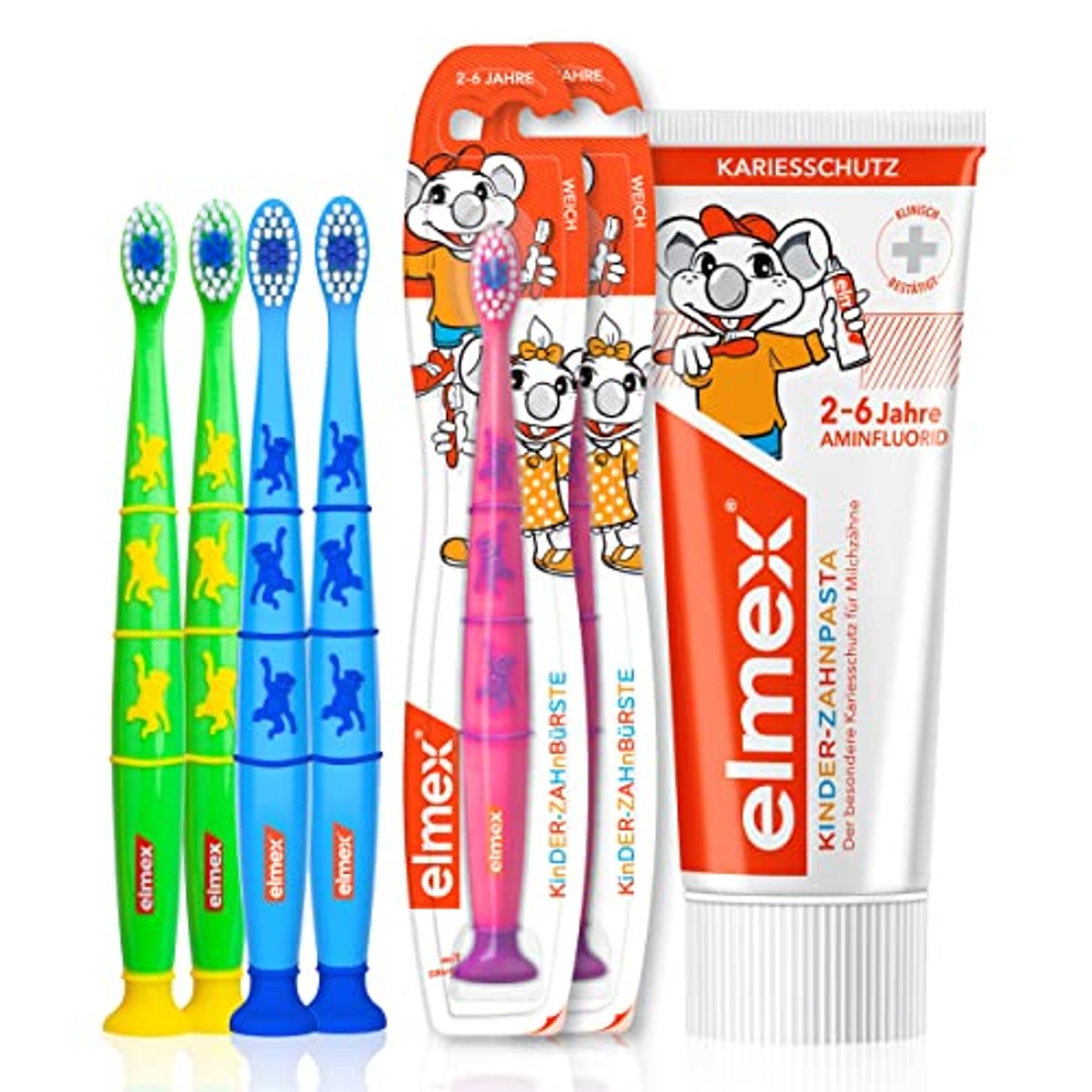 Elmex Kinderset tandpasta 50 ml en 6 tandenborstels – Elmex