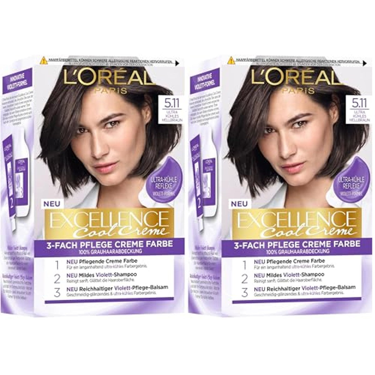 L'Oreal Paris Excellence Cool 5.11 lichtbruin verpakking van 2 – L'Oreal Paris