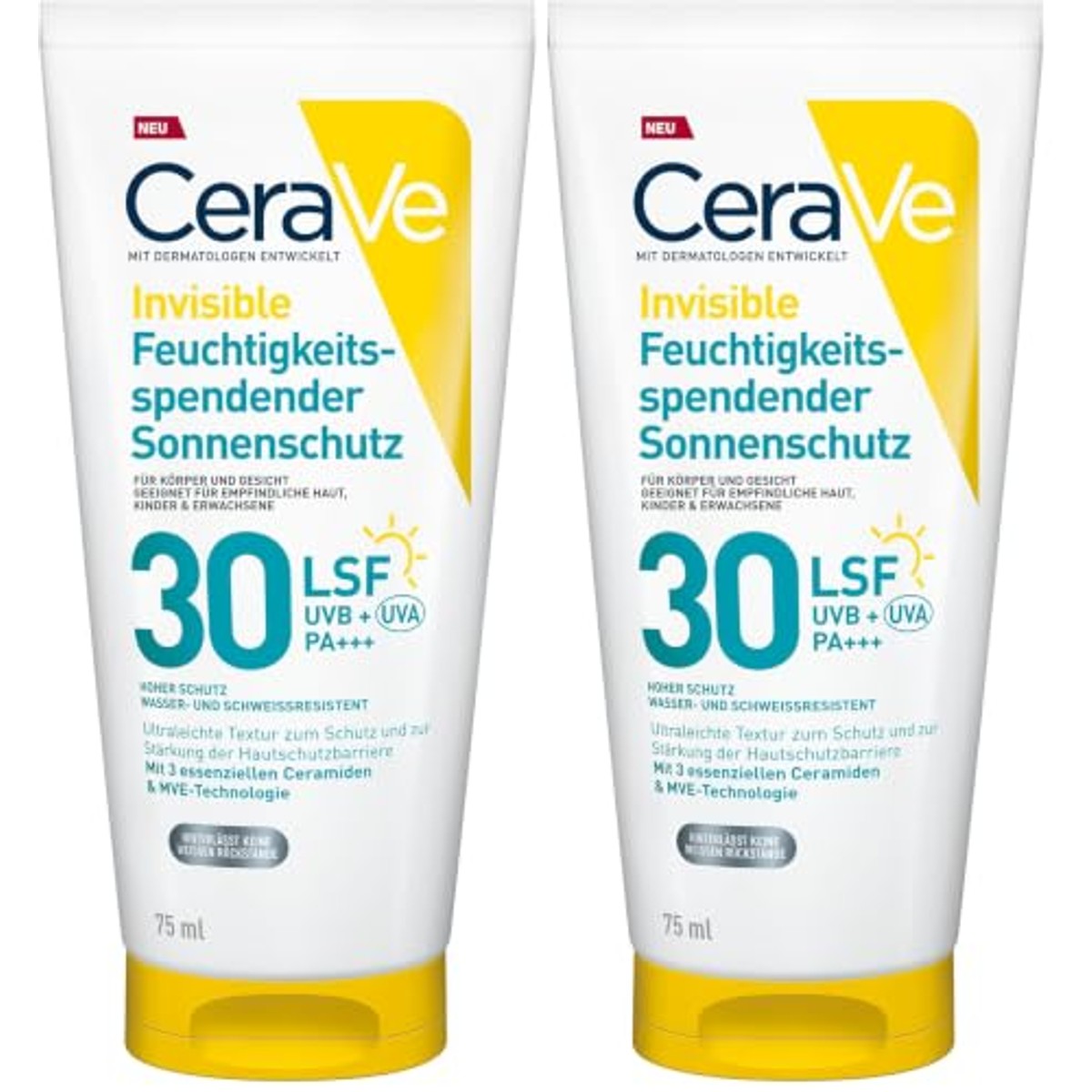 CeraVe Invisible Vochtinbrengende Zonnebrand SPF 30 (Verpakking met 2) 2 x 75 ml - 3-pack