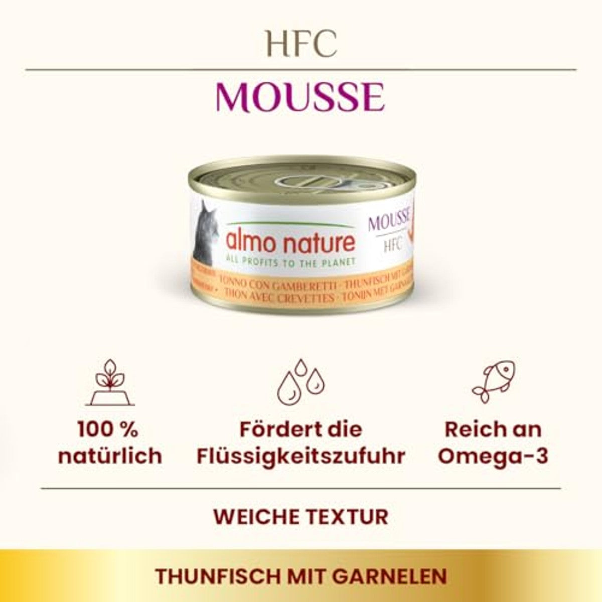 Almo Nature HFC Mousse Natvoer voor katten, tonijn met garnalen, verpakking van 1,68 kg (24 x 70 g) – almo nature