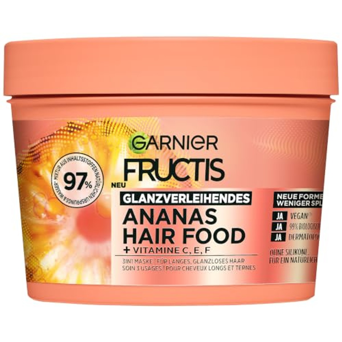 Garnier Fructis Ananas Hair Food 3-in-1 Haarmasker 3 x 400 ml - Voordeelverpakking