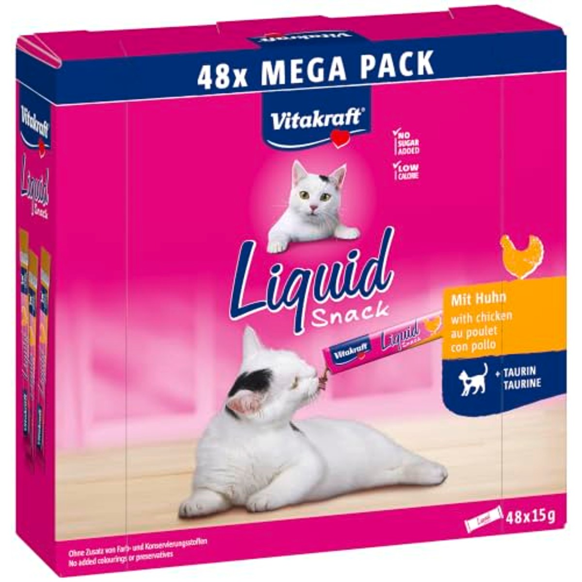 Vitakraft Vloeibare snack voor katten, kattenlekkernijen in mega-verpakking (48 x 15 g), romige textuur, met kip, 1 voorraadverpakking – Vitakraft