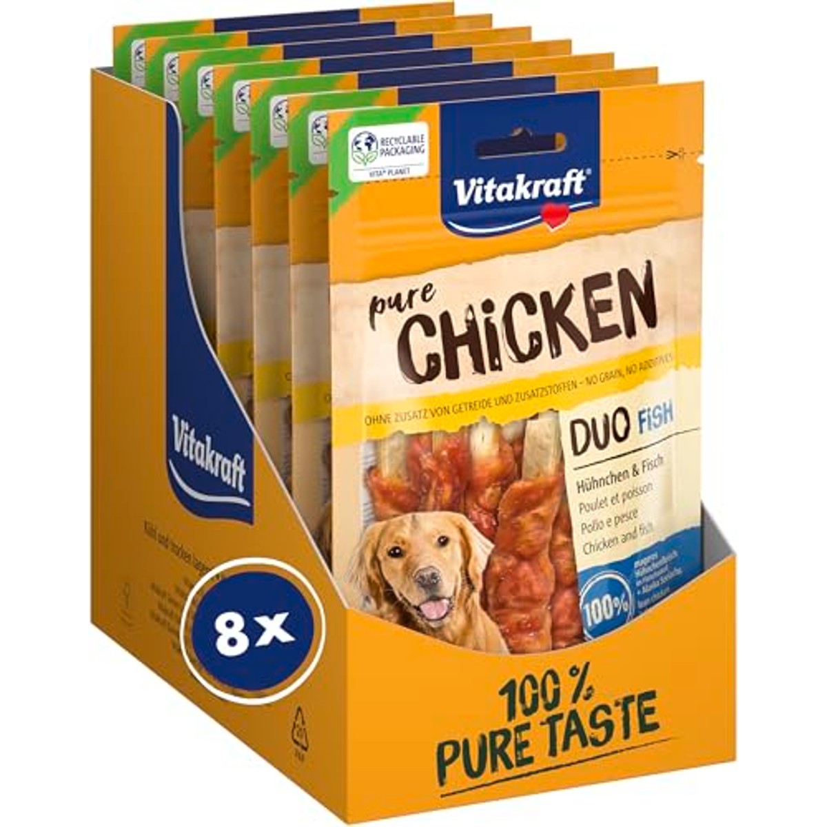 Vitakraft Pure Chicken Duo Fish hondensnack kip en vis 8 x 80 g - 6-pack