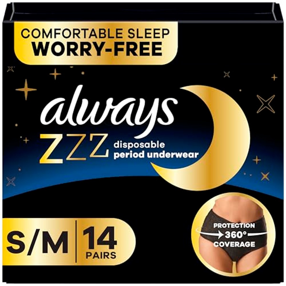 Always Zzzs Overnight wegwerp menstruatie-ondergoed S/M 14 stuks – Always