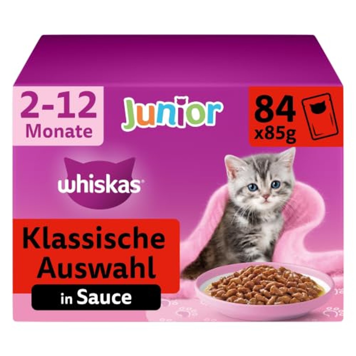 WHISKAS Junior natvoer in saus 84 x 85 g klassieke selectie – whiskas