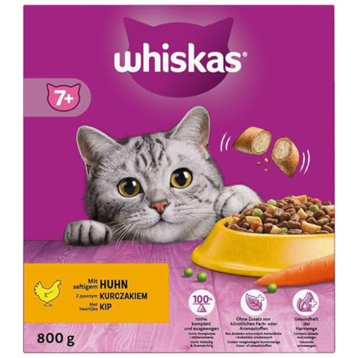 Whiskas Doos droog 7+ droogvoer kat kip 800 g - 6-pack
