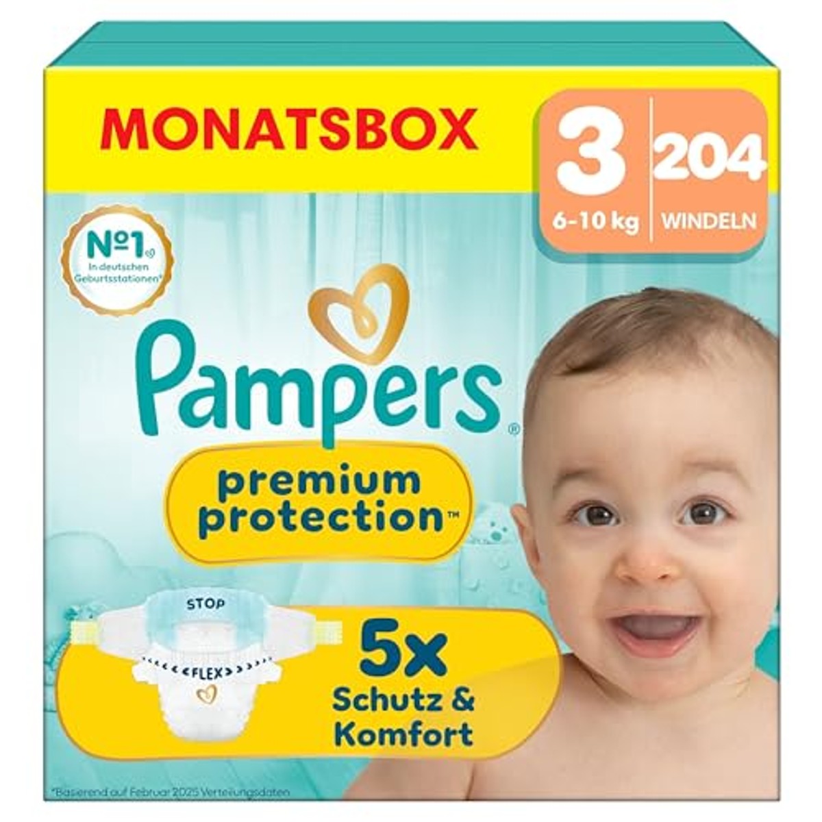 Pampers Premium Protection maat 3, 204 luiers, 6 6 x 10 kg - Voordeelverpakking
