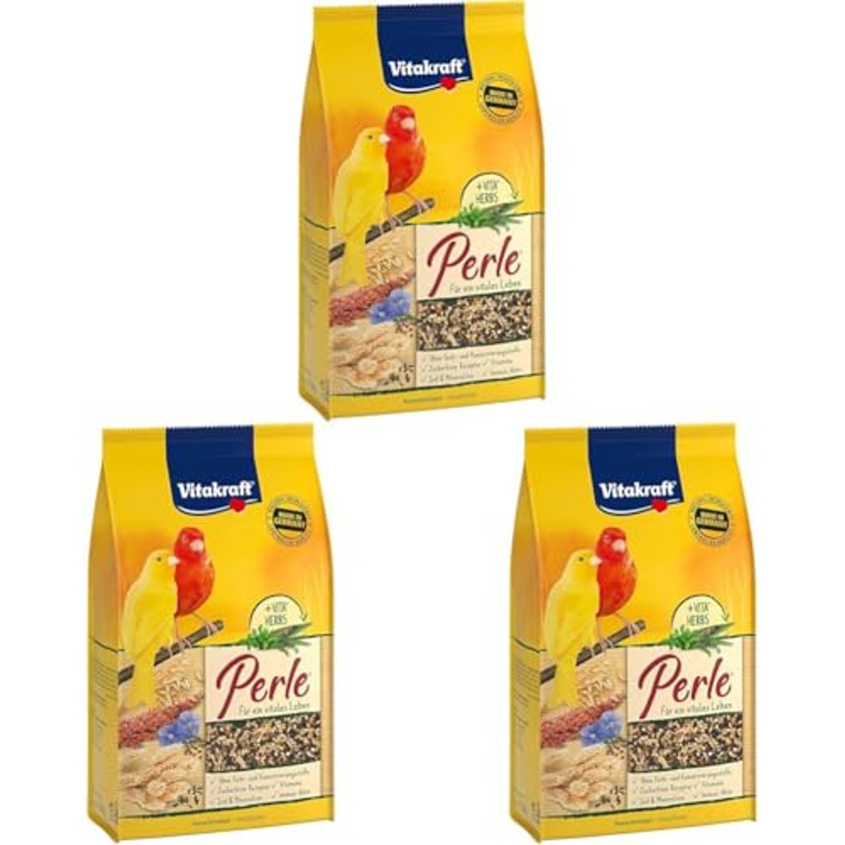 Vitakraft Kanaries Parel, voer voor kanaries, vitaminen en mineralen, met granen en lijnzaad, zonder toegevoegde suiker (1 x 1 kg) (verpakking van 3) – Vitakraft
