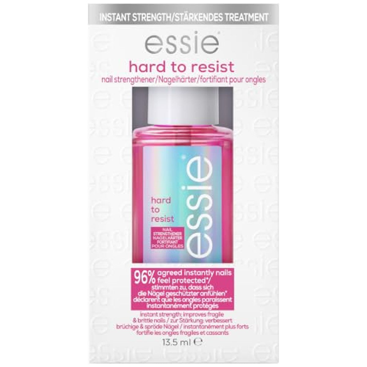 essie Nagelverharder voor natuurlijk stralende, glanzende en sterkere nagels, veganistische formule zonder ingrediënten van dierlijke oorsprong, hard to resist, roze tint, 1 x 13,5 ml | Natuurlijk stralende nagels, glanzende en sterkere – essie