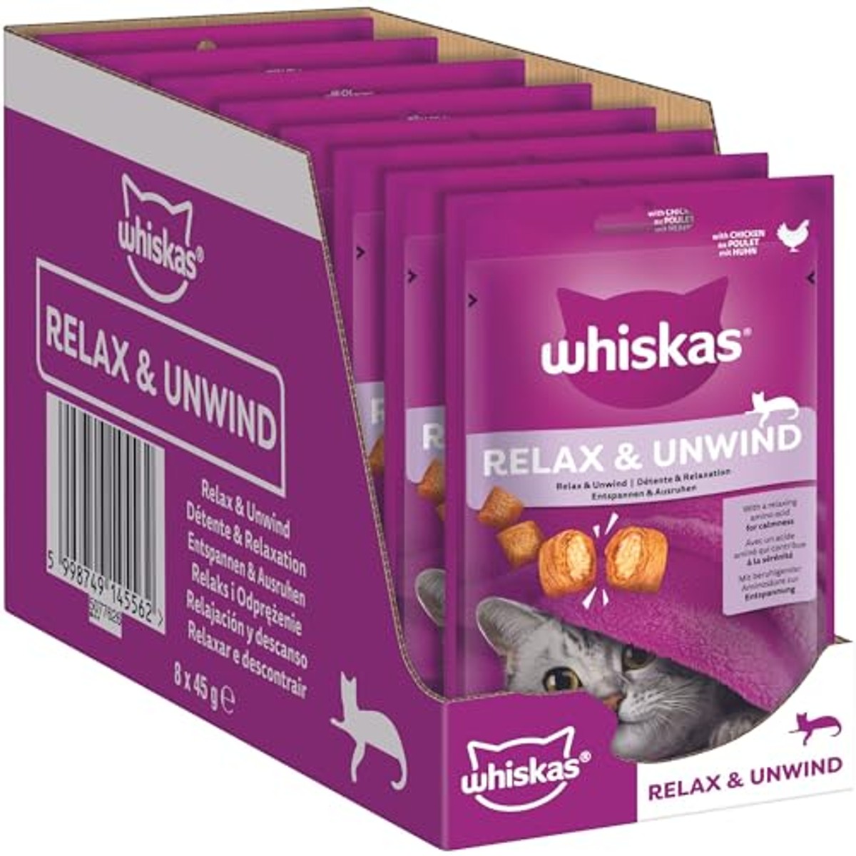 Whiskas Relax & Unwind kattensnack kip 8 x 45 g - 3-pack