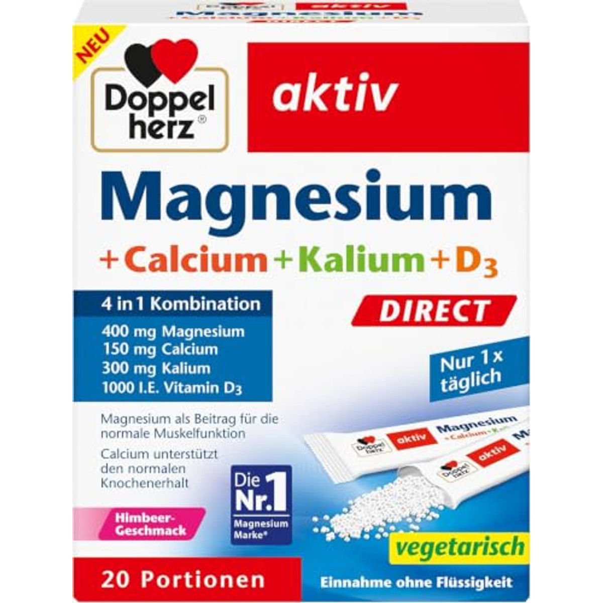 Doppelherz Magnesium + Calcium + Kalium + D3 DIRECT - met frambozensmaak – Doppelherz