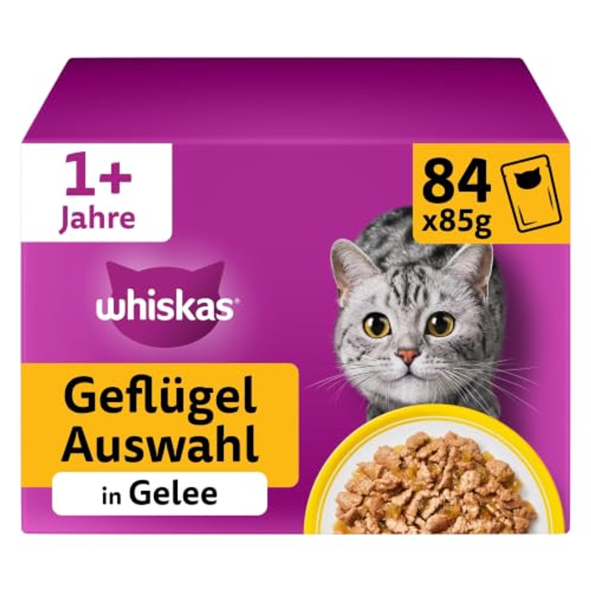 Whiskas natvoer kattenvoer in gelei, gevogelte selectie 84 x 85 g - 3-pack