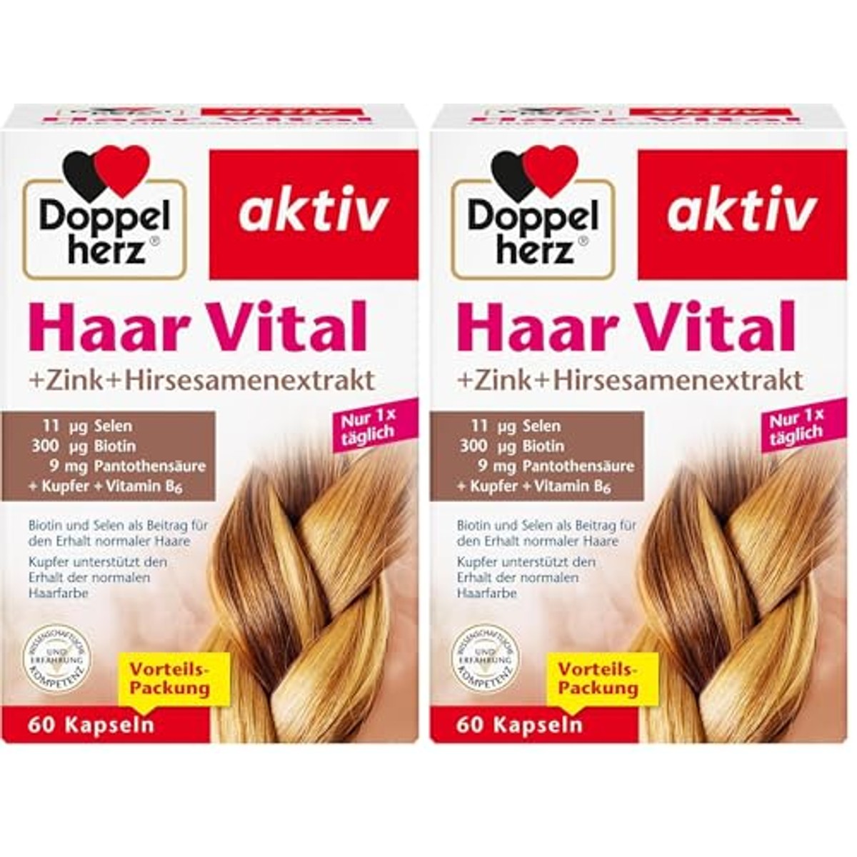 Doppelherz Vital Zink, Gierstzaadextract en Biotine 2 x 60 Capsules - 6-pack