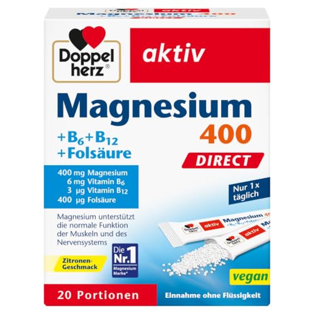 Doppelherz Magnesium 400 + B6 + B12 + foliumzuur DIRECT – Doppelherz