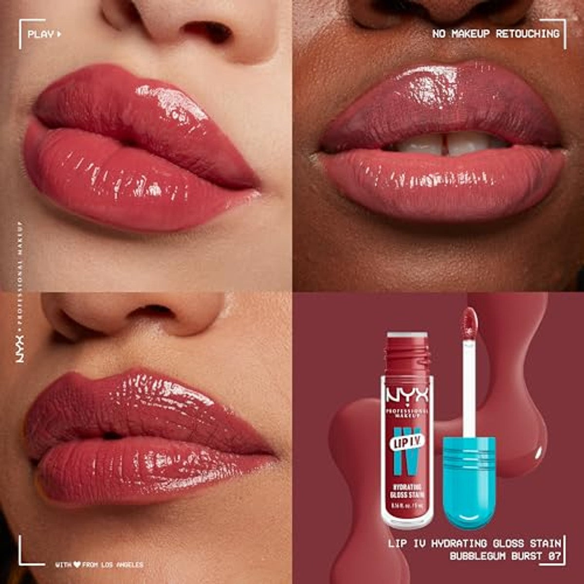 NYX PROFESSIONAL MAKEUP Lip IV Hydrating Gloss Stain Bubblegum Burst - 6 stuks