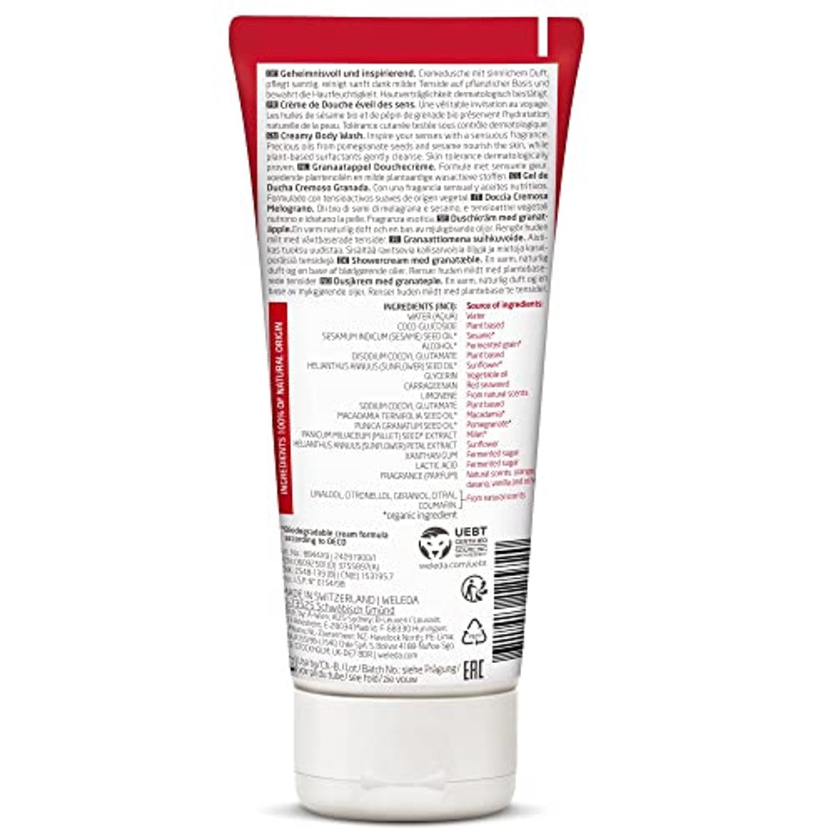 Weleda Bio Inspire Douchegel Granaatappel Sinaasappel-Vanille 2 x 200 ml - 6-pack