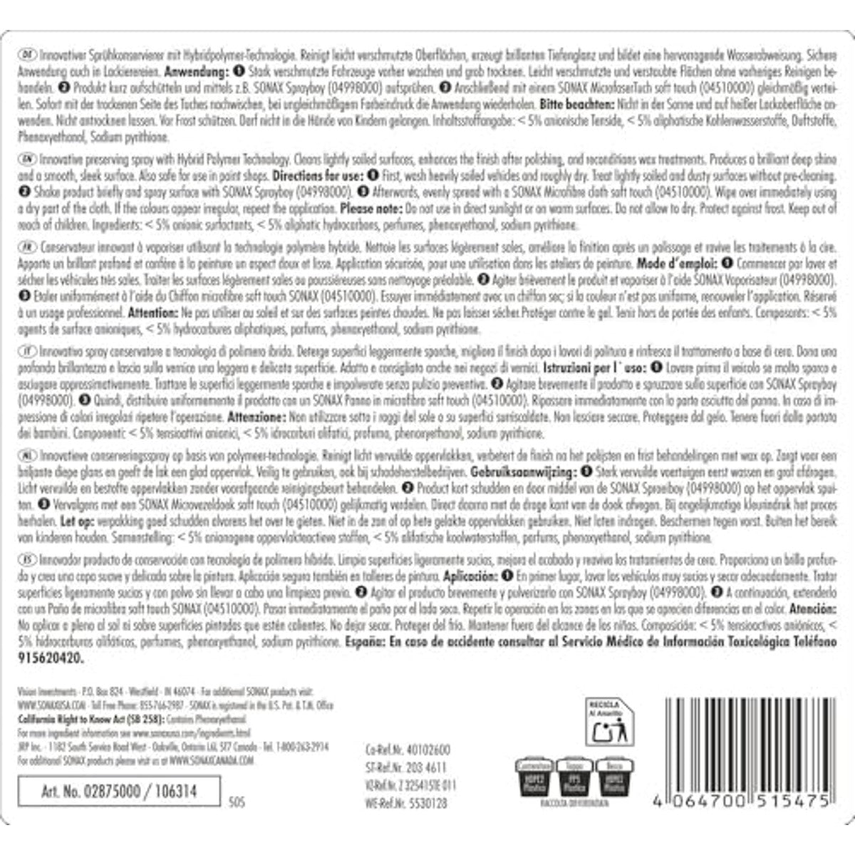 SONAX Profiline BrilliantShine Detailer 3 x 5 liter - Voordeelverpakking