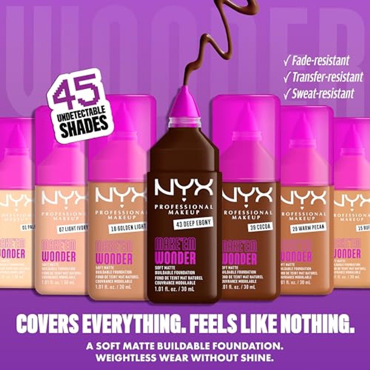 NYX Professional Makeup Make 'Em Wonder Foundation, 24H Soft Matte opbouwbare foundation, met hoge dekking, matte afwerking, 02 Fair Pocelain – NYX PROFESSIONAL MAKEUP