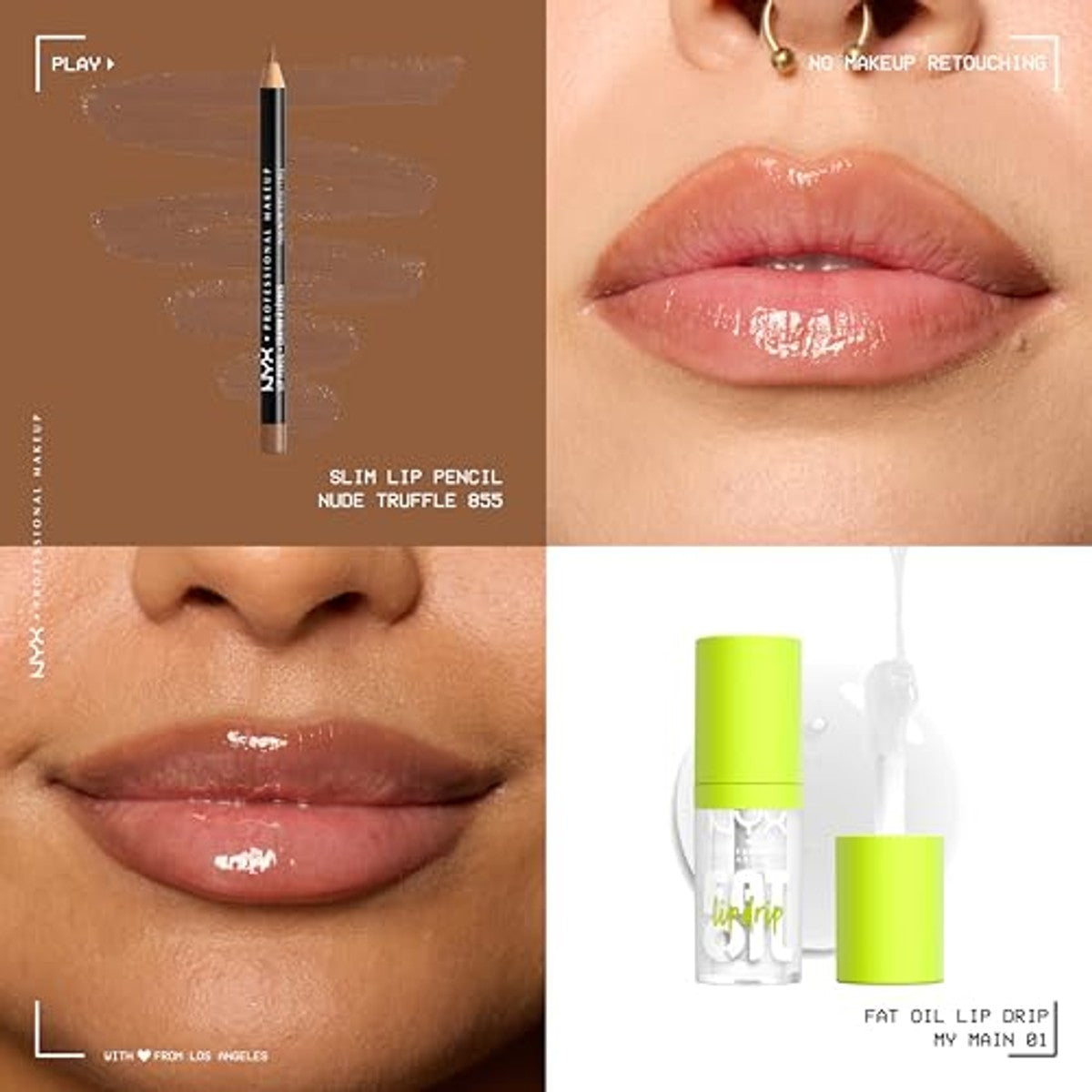 NYX Professional Makeup Lip Artist Kit, Lip Make-up Set bestaande uit Slim Lip Pencil Lipliner, kleur 855 Nude Truffle, en Fat Oil Lip Drip Lipgloss, kleur 01 My Main – NYX PROFESSIONAL MAKEUP