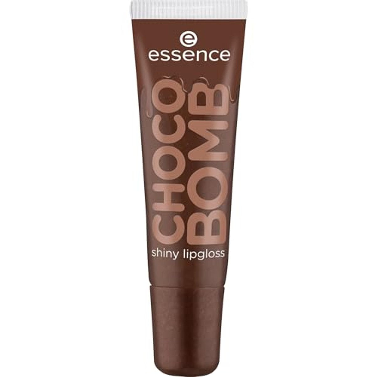 essence CHOCO BOMB shiny lipgloss, nr. 01, bruin, natuurlijk, glanzend, stralend fris, glinsterend, veganistisch, zonder conserveringsmiddelen, zonder parabenen, zonder microplastic deeltjes, per stuk | Niet-klevende lipgloss in een – Essence Cosmetics
