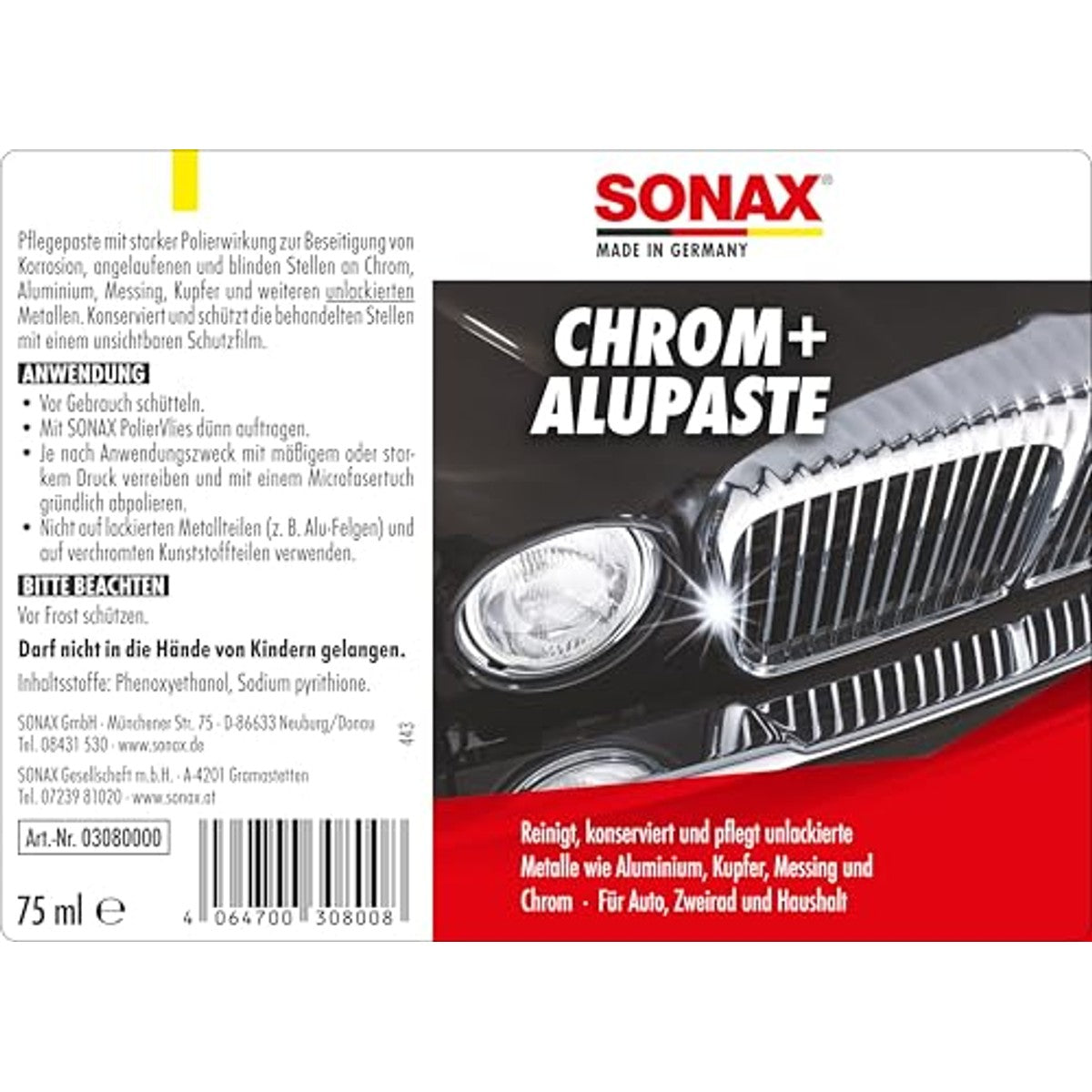 SONAX Chroom+Aluminiumpasta 3 x 75 ml - Voordeelverpakking